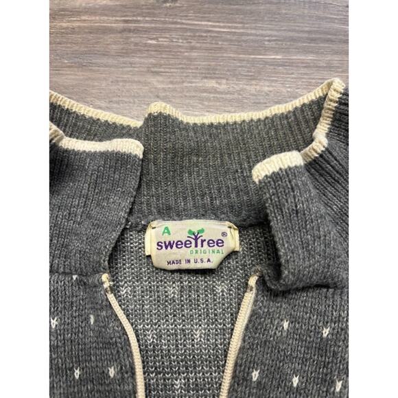 Vintage Sweet Tree Gray Mens M Full Zip Knit Snowflake Deer AOP Cardigan Sweater - Picture 4 of 8